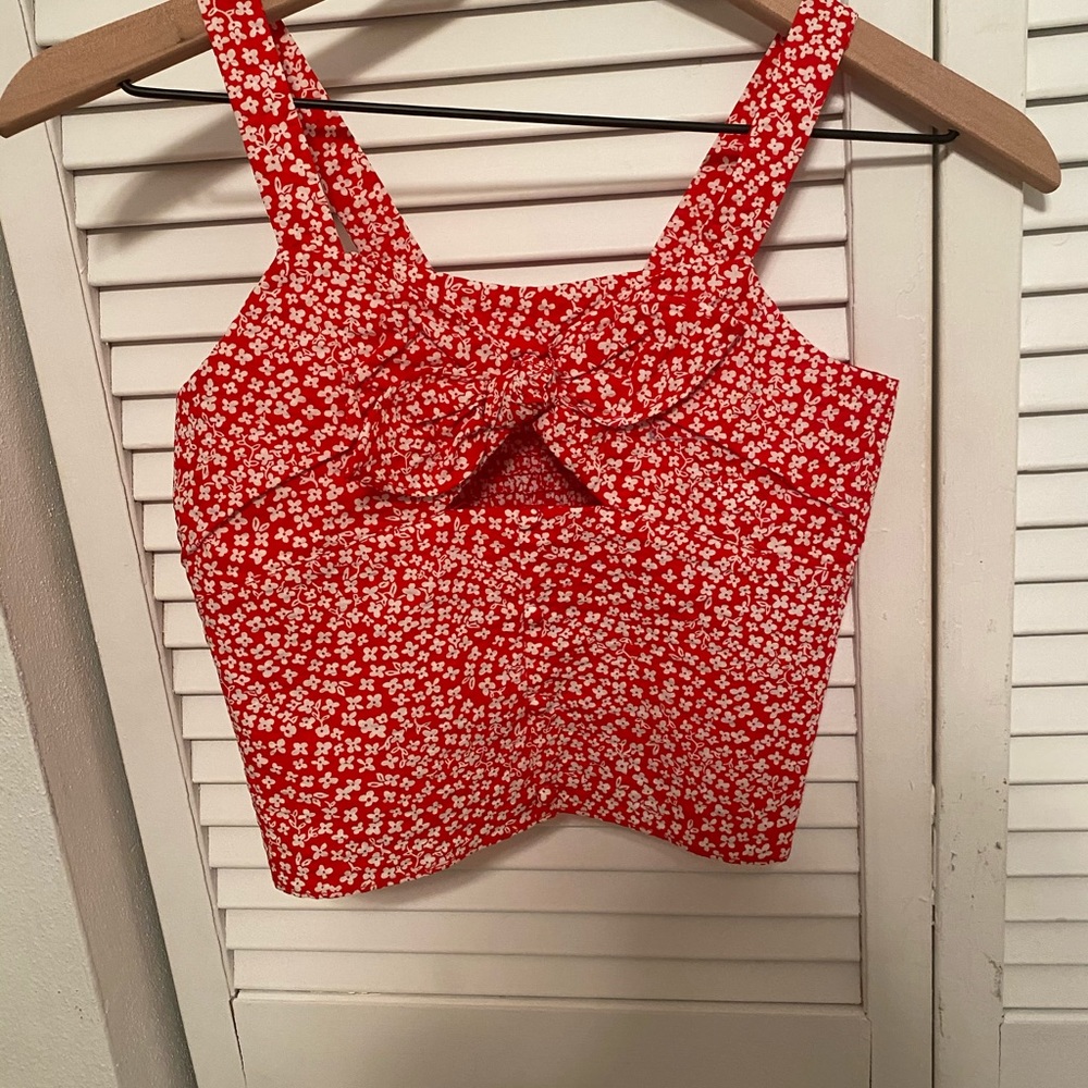 Red floral crop top